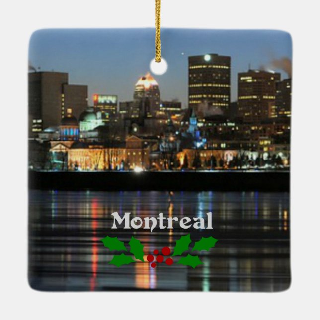 Montreal Skyline med julklapp Julgransprydnad Keramik (Baksida)
