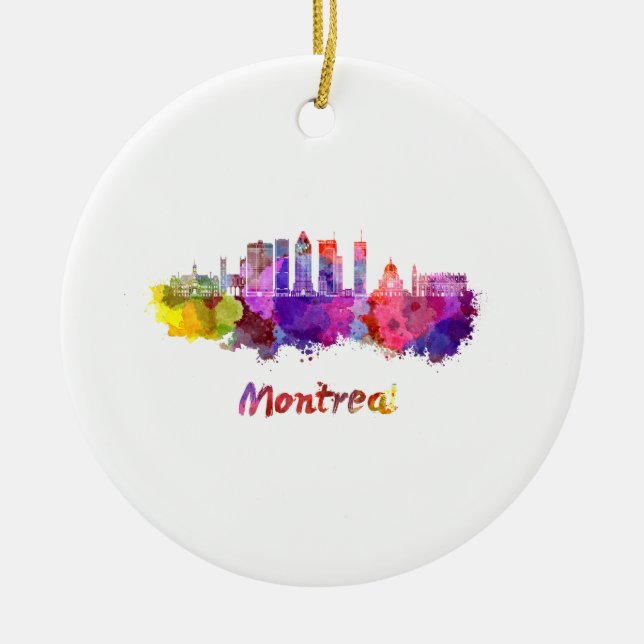 Montreal V2 skyline in watercolor splatters Julgransprydnad Keramik (Framsidan)