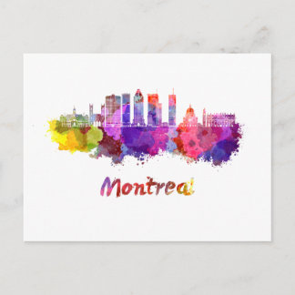 Montreal V2 skyline in watercolor splatters Vykort