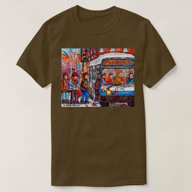 MONTREAL WINTER SCENE CANADIAN ART BUSS SCENES STR T SHIRT (Design framsida)