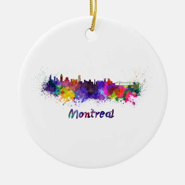 Montrealskylin i vattenfärg julgransprydnad keramik (Framsidan)