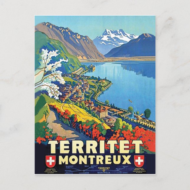 Montreux, Areal view, berg, sjö, Schweiz Vykort (Framsida)