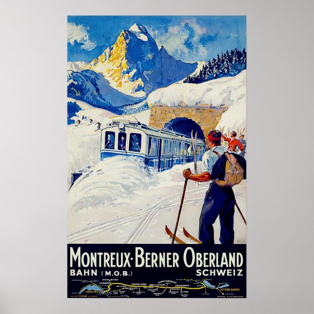 Montreux, Berner Oberland Railway, Schweiz Poster (Framsidan)