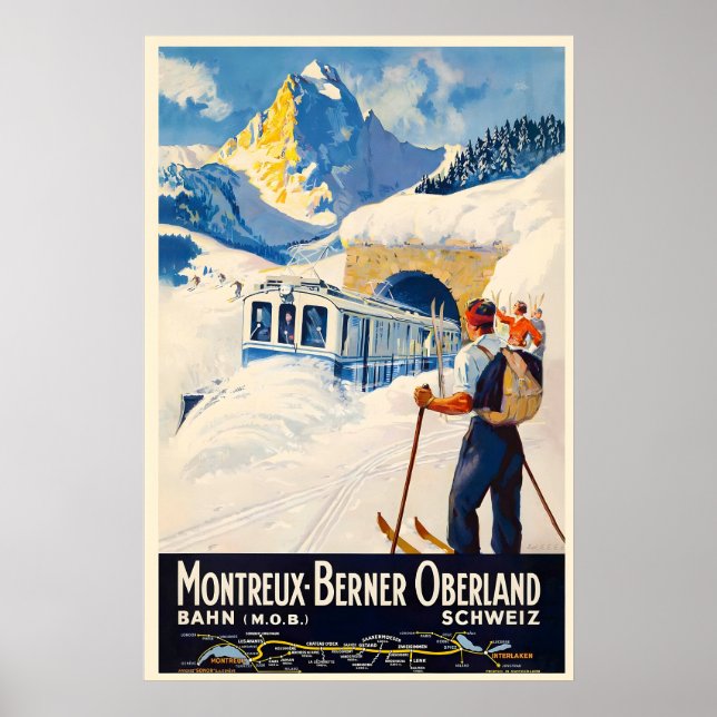 Montreux Bernese Oberland Schweiziska Alperna Schw Poster (Framsidan)