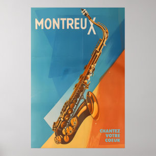 Montreux Jazz Festival Affisch Retro Saxofon Konst