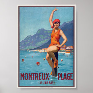 Montreux Plage Suisse Vintage affisch ca. 1920