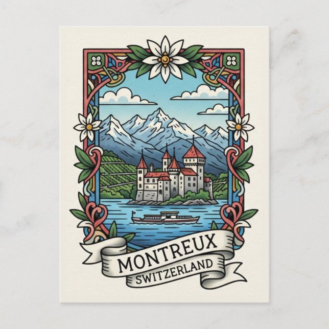 Montreux Schweiz Château de Chillon Vykort (Framsida)