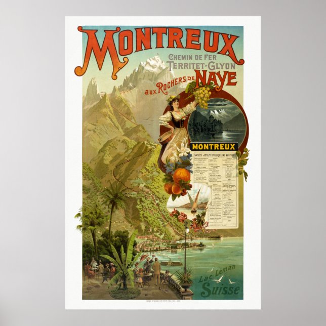 Montreux Schweiz Järnvägs Vintage Poster (Framsidan)