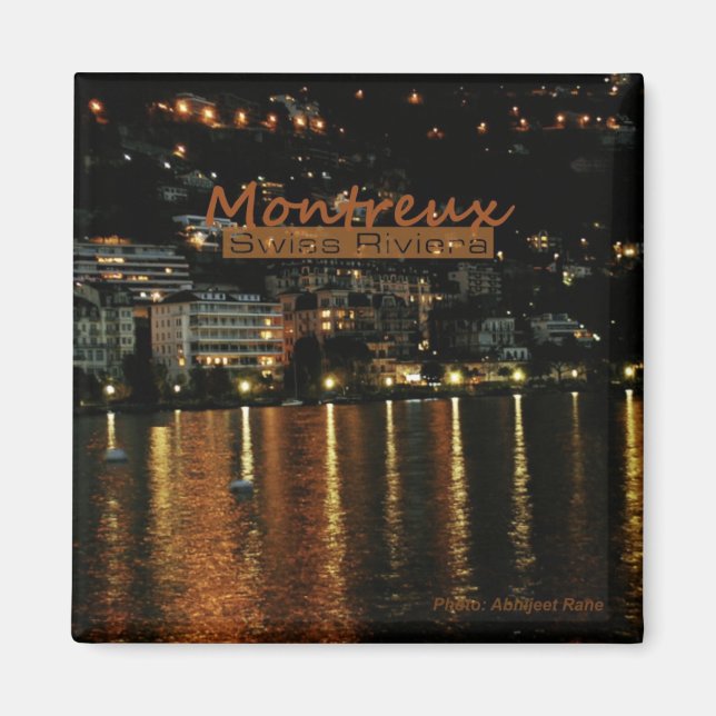 Montreux Schweiz Natt Photo Fridge Magnet (Framsidan)