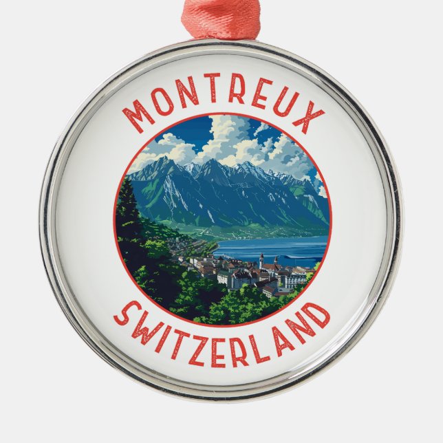 Montreux Schweiz Retro Distress Circle Julgransprydnad Metall (Framsidan)