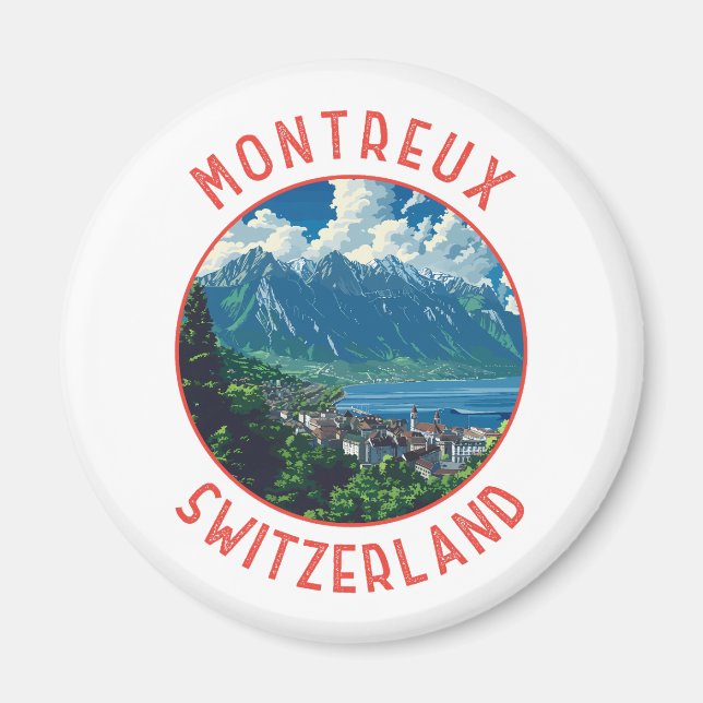 Montreux Schweiz Retro Distress Circle Magnet (Framsidan)