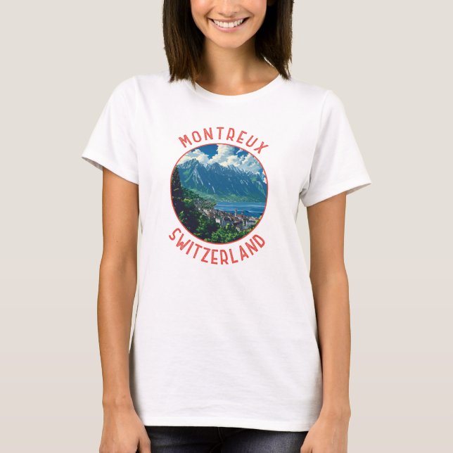 Montreux Schweiz Retro Distress Circle T Shirt (Framsida)
