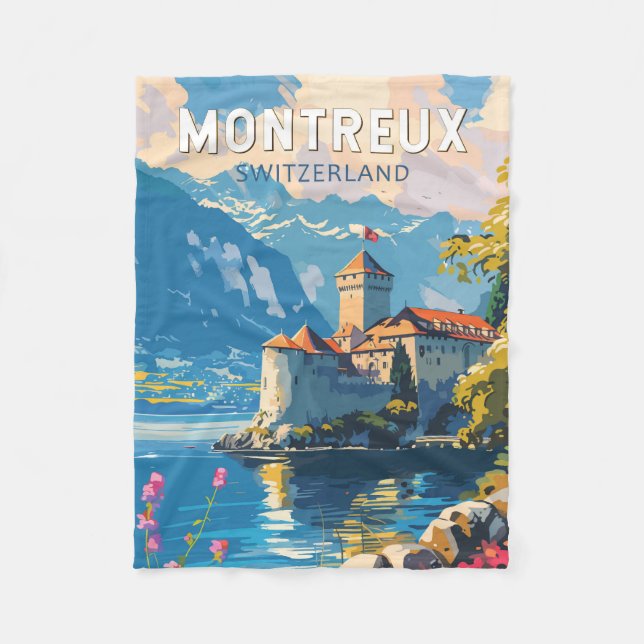 Montreux Schweiz Travel Art Vintage Fleecefilt (Framsidan)