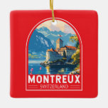 Montreux Schweiz Travel Art Vintage Julgransprydnad Keramik<br><div class="desc">Montreux-reflexanordningens resedesign. Montreux är en traditionell resort i Sjö Genève. Nesten mellan brant backe och sjön.</div>