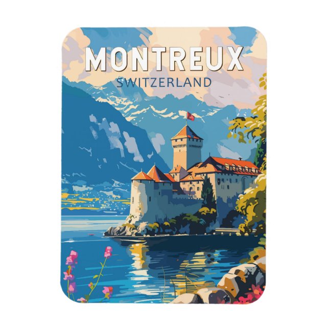 Montreux Schweiz Travel Art Vintage Magnet (Vertikal)