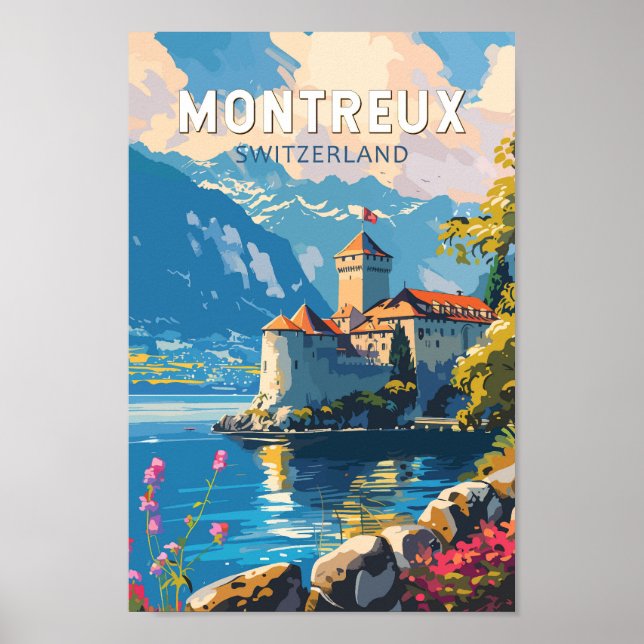 Montreux Schweiz Travel Art Vintage Poster (Framsidan)
