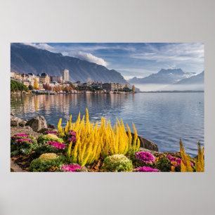 Montreux, Schweiz, Vackra Sjö Genèvekonventionen Poster