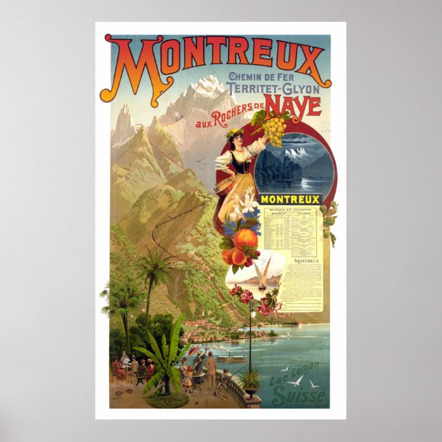 Montreux, Schweiz, Vintage Resa Poster (Framsidan)