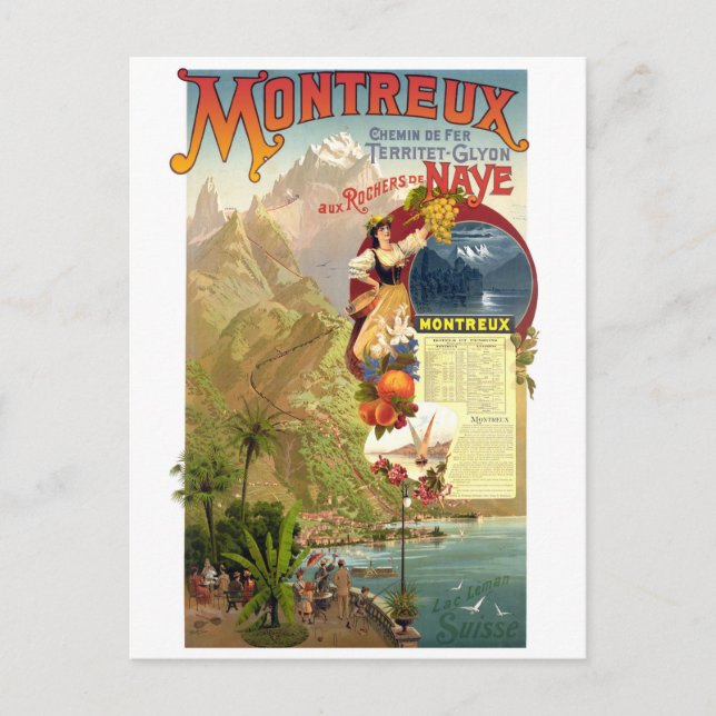 Montreux, Schweiz, Vintage Resa Vykort (Framsida)