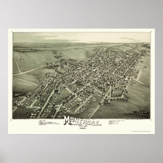 Montrose, PA Panoramic Karta - 1890 Poster (Framsidan)