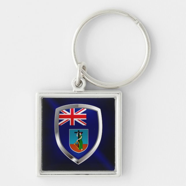 Montserrat Metallic Emblem Fyrkantig Silverfärgad Nyckelring (Framsidan)