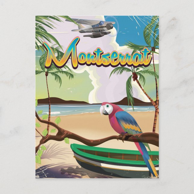 Montserrat ö retro reseaffisch vykort (Framsida)