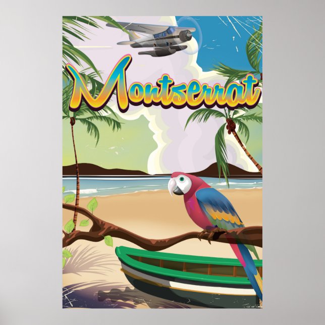 Montserrat-ö retro reseskylt poster (Framsidan)