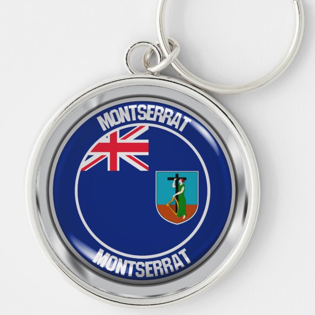 Montserrat Round Emblem Rund Silverfärgad Nyckelring (Framsidan)