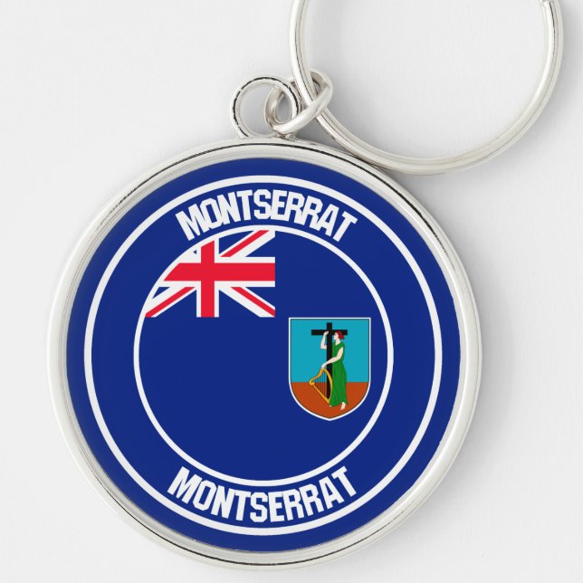 Montserrat Round Emblem Rund Silverfärgad Nyckelring (Framsidan)