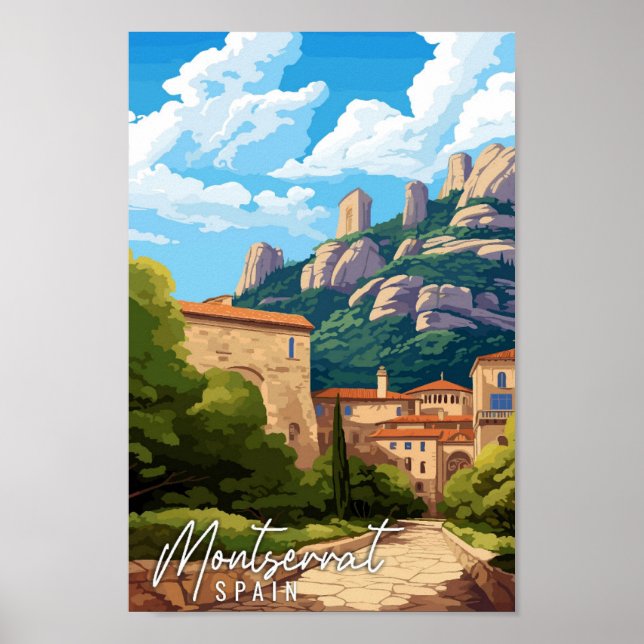 Montserrat Spain vintage resor illustration Poster (Framsidan)
