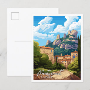 Montserrat Spain vintage resor illustration Vykort