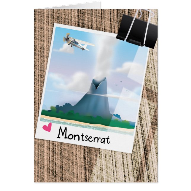 Montserrat Vulkan semesteraffisch. Hälsningskort (Framsidan)