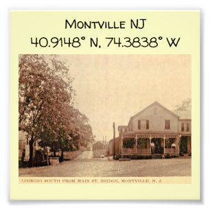 Montville NJ Karta samordnar Vintage Stil Fototryck