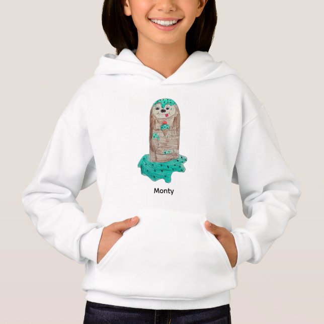 Monty the Sloth Enjoying Ice Cream – Cute Hand-Dra T Shirt (Framsida)