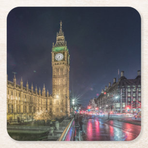 Monument Big Ben på natten Underlägg Papper Kvadrat