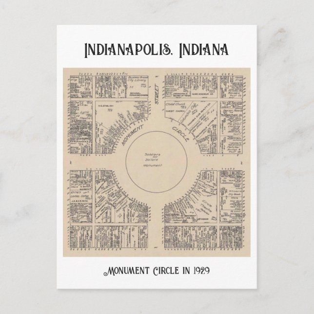 Monument Circle in Indianapolis, Indiana 1929 Vykort (Framsida)