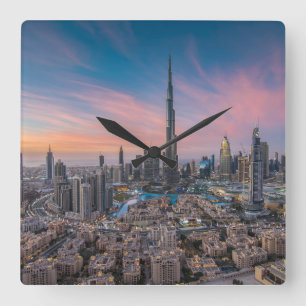 Monument Dubai Cityscape Fyrkantig Klocka