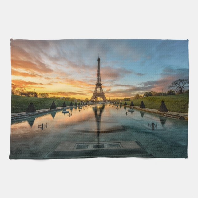 Monument | Eiffel Torn Sunrise Kökshandduk (Horisontell)