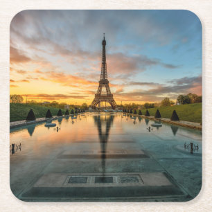 Monument Eiffel Torn Sunrise Underlägg Papper Kvadrat