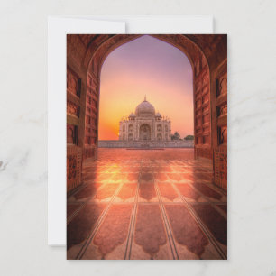 Monument Taj Mahal, Indien vid Sunset Tack Kort