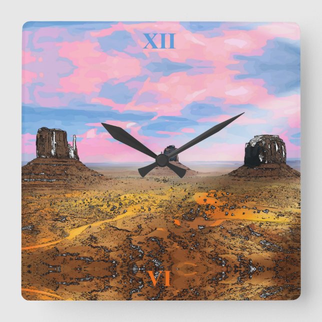 Monument Valley Fyrkantig Klocka (Framsida)