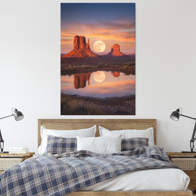 Monument Valley Supermoon-reflektion – Öken Canvastryck (Insitu (sovrum))
