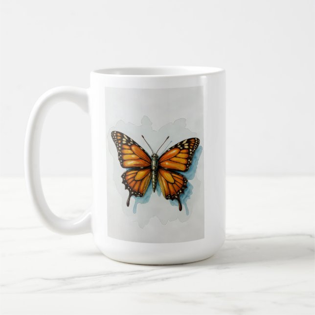 Monungfjäril akvarellmålning insektskonst  kaffemugg (Vänster)
