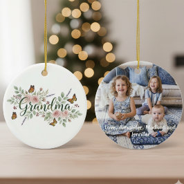 Monungfjäril Blommig Mormor Foto Julgransprydnad Keramik