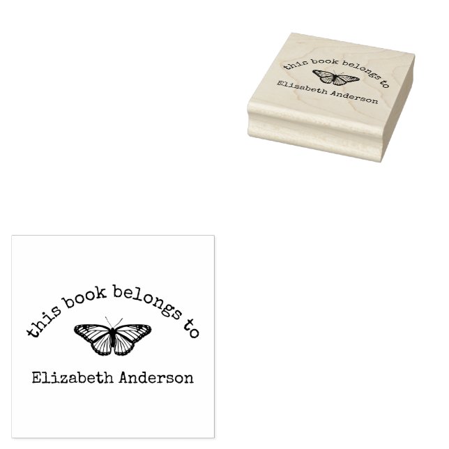 Monungfjäril "Denna bok tillhör" stämpel (Stämplad)