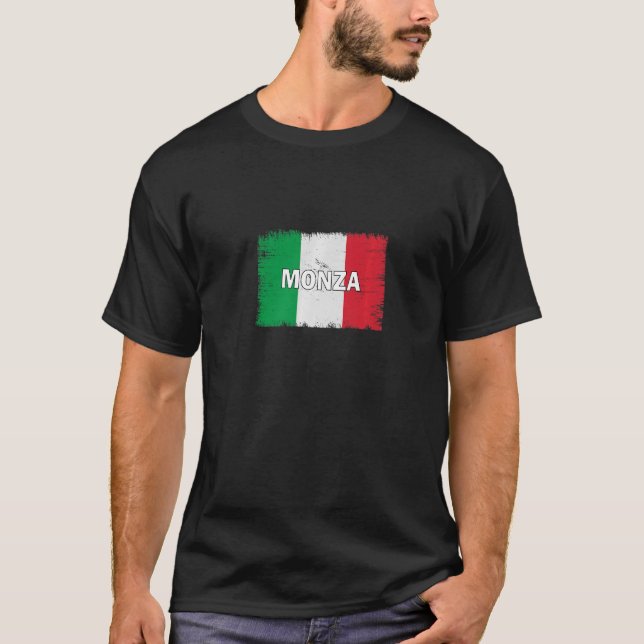 Monza Italien City med italiensk Flagga T Shirt (Framsida)