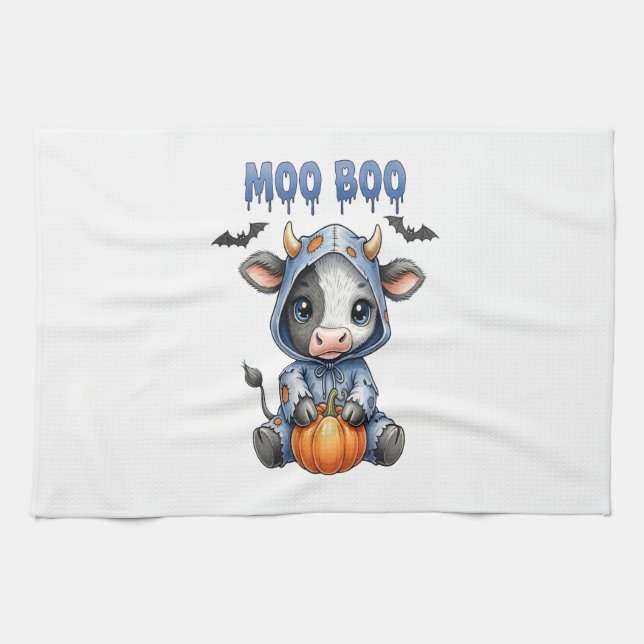 Moo Boo Halloween Ko Kökshandduk (Horisontell)