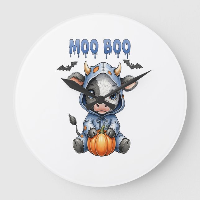 Moo Boo Halloween Ko Stor Klocka (Framsida)
