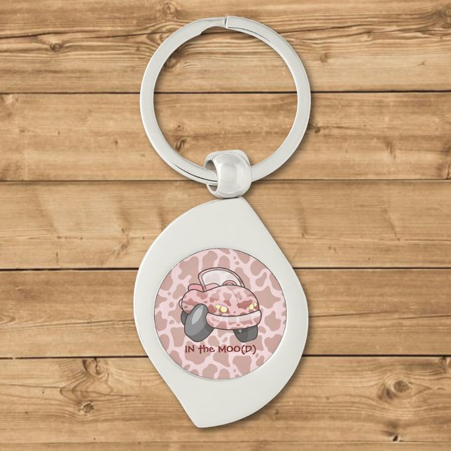 Moo Car Swirl Silverfärgad Nyckelring (Skapare uppladdad)