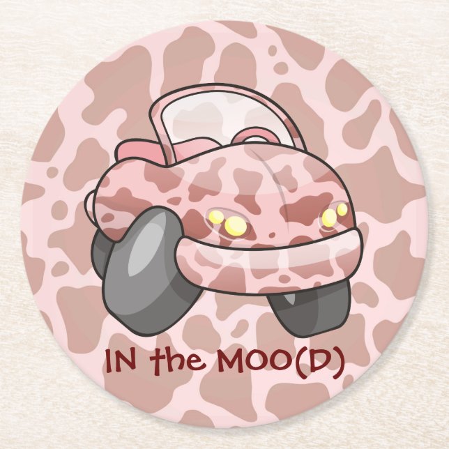 Moo Car Underlägg Papper Rund (Framsidan)